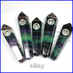 100Pcs Natural Purple/Green Fluorite Crystal Wand Smoking Pipes reiki healing