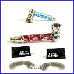 100 PACK METAL Smoking Pipe w Screens ASSORTED BLUE & RED COLORS