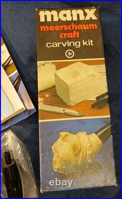 1970s MANX Turkish Block Meerschaum Tobacco Pipe Carving Kit Original & Complete