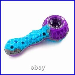 200PCS SILICONE SMOKING PIPE 4.3 With GLASS BOWL and Clean Tool-HoneyComb(Blue)