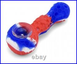 25 PC 4.3 SILICONE SMOKING PIPE With GLASS BOWL, STASH BOX AND TOOL, US SELLER