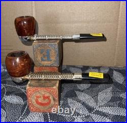 2 NOS Vintage Viking Twin Tube Import Briar Wood Tobacco Pipes Unsmoked Beauties