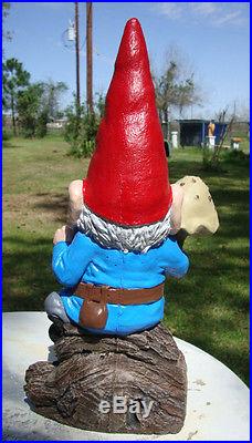 #2 Papa Gnome Smoking Pipe With Mushroom Cement Statue, Hand Painted