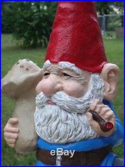 #2 Papa Gnome Smoking Pipe With Mushroom Cement Statue, Hand Painted