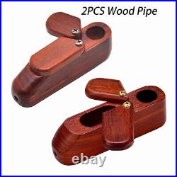 2 Pcs Rotary Cover Wooden Smoking Pipe Tobacco Storage Box Portable Wood Pipe W