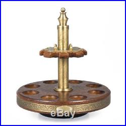 360 Angle Rotatable Brass Wenge Wood Wooden Smoking Pipe Stand for 8 Pipes