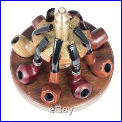 360 Angle Rotatable Brass Wenge Wood Wooden Smoking Pipe Stand for 8 Pipes