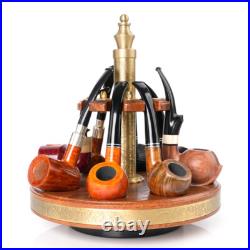 360° Rotatable Wooden Tobacco Pipe Stand Rack Holder Display For 8 Smoking Pipes