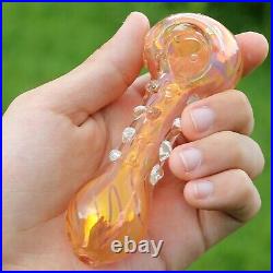 4.5 Glass Pipe Smoking Bowl Gold Pink Girly Tobacco Color Changing Fumed Pearly