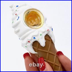 4.5 White Ice Cream Cone Tobacco Pipe with Detachable Glass Bowl