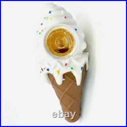 4.5 White Ice Cream Cone Tobacco Pipe with Detachable Glass Bowl