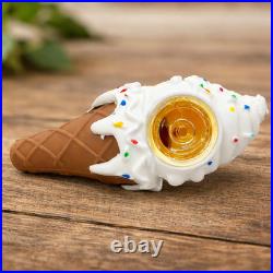 4.5 White Ice Cream Cone Tobacco Pipe with Detachable Glass Bowl