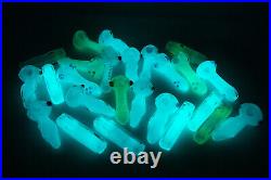4 Assorted Glow in the Dark TOBACCO Glass Hand Pipes 25 Pcs Wholesale Bundle