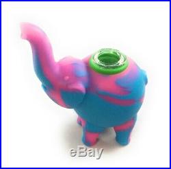 4 ELEPHANT SILICONE TOBACCO Herb Smoking Hand Pipe With Glass Bowl US Seller