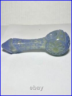 503 Liberty Glass Frit Over Uv Hand Carved Ceramic Tobacco Pipe