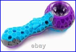 50PCS SILICONE SMOKING PIPE 4.3 With GLASS BOWL and CleanTool-(Blue Purple)