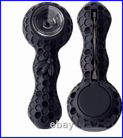 50PCS SILICONE SMOKING PIPE 4.3 With GLASS BOWL and Clean Tool (Black)