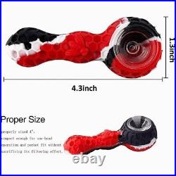 50PCS SILICONE SMOKING PIPE 4.3 With GLASS BOWL and Clean Tool-Honey(Red Black)