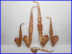 5 Pcs. Long Carved Ukrainian Traditional Wooden Tobacco Smoking Pipes Gift Idea