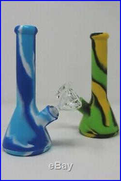 6 Silicon Bubbler/Bong Water Smoking Pipe Assorted Colors Withglass Bowl And Dom