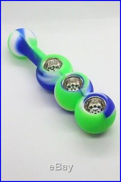 6 Silicon Hand Smoking Pipe Triple Bowl WithSteel bowl