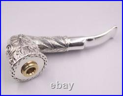 88g Pure S925 Sterling Silver Tobacco Pipe Men Carved Flower Leaf Pattern Pipe