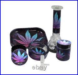 8 Pieces Smoking Set Grinder Beaker Tray Ashtray Jar Smoking Kit Purple Leaf