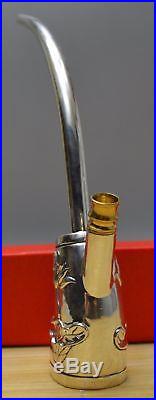 91 Gram Purity 999 Fine Silver Solid Made Lotus Usable Smoking Pipe Signed