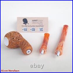 AGovem Handmade Double Stem Ornament Meerschaum Smoking Tobacco Pipe AGM-1786