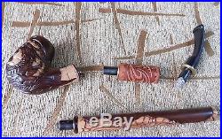AWESOME Unique wooden long stem tobacco smoking pipe CARVED DRAGON ON STONES