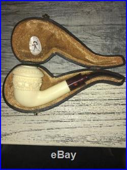 Altinay Block Meerschaum Smoking Pipe, Hand Carved, Vintage, Leather Case, NEW