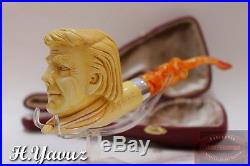 Amazing Portrait Work! Donald Trump Meerschaum Smoking Pipe Handmade By H. Yavuz