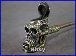 Ancestor skull Metal Pipe, Bronze-Copper Smoking set, Spoon and Cleaning Tool