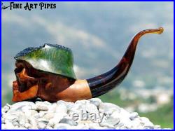 Angry Soldier Skull with Steel Helmet Briar Wood Tobacco Pipe by Oguz Simsek