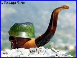 Angry Soldier Skull with Steel Helmet Briar Wood Tobacco Pipe by Oguz Simsek