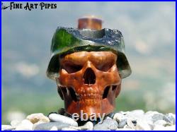 Angry Soldier Skull with Steel Helmet Briar Wood Tobacco Pipe by Oguz Simsek