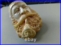 Antique  Meerschaum Old Man Santa Smoking a Meerschaum Pipe of Himself