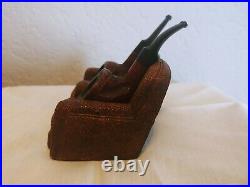 Antique Syroco Smoking Tobacco Pipe holder withHis Nib Carved Briar Wood Pipes