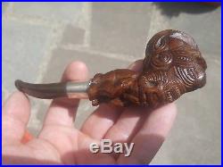 Antique c1927 New Zealand Maori Chief Carved Smoking Pipe ESTATE FIND
