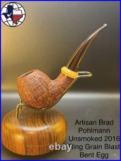 Artisan Brad Pohlmann Unsmoked 2016 Ring Grain Blast Bent Egg Tobacco Pipe