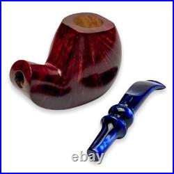 Artisan Briar Pipe Freehand Big Smooth Smoking Tobacco Bowl with Blue Stem KAF