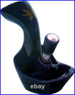BLACK Ceramic Glass Bent Ladle Gold Leaf Water Hookah Tobacco Pipe 0784-GL USA