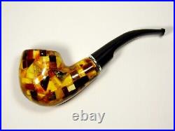 Baltic Amber Tobacco Smoking Pipe Souvenir Multicolor Gemstone Mosaic 4930