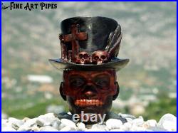 Baron Samedi Briar Wood Tobacco Smoking Pipe Bust by Oguz Simsek