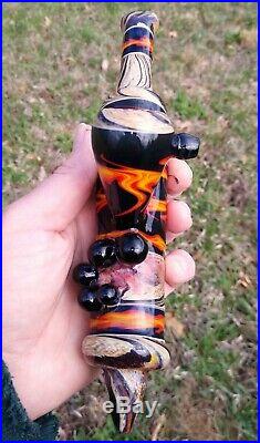 Black Fire Woodgrain Cavalier Glass Tobacco Pipe Sherlock