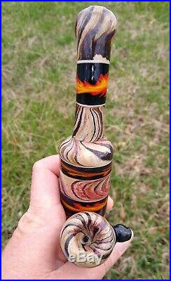 Black Fire Woodgrain Cavalier Glass Tobacco Pipe Sherlock