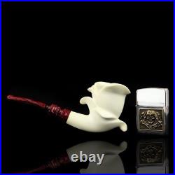 Blooming Rose Figure Smoking Pipe, block Meerschaum New Handmade Custom Case#191
