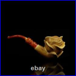 Blooming Rose Figure Smoking Pipe, block Meerschaum New Handmade Custom Case#562