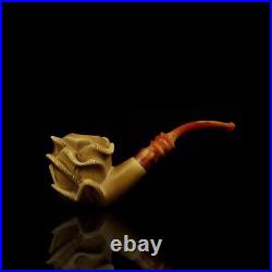 Blooming Rose Figure Smoking Pipe, block Meerschaum New Handmade Custom Case#562