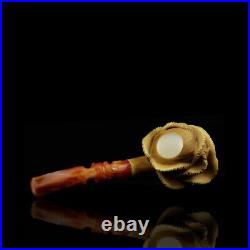 Blooming Rose Figure Smoking Pipe, block Meerschaum New Handmade Custom Case#562